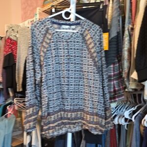 Women's Patterned Blouse - Blue and Beige